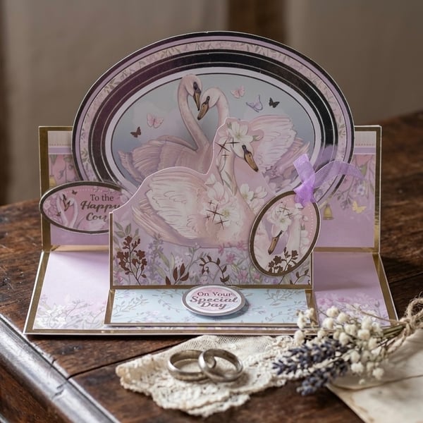 3D Double Easel Pop-Up Wedding Card – Romantic Swan Keepsake