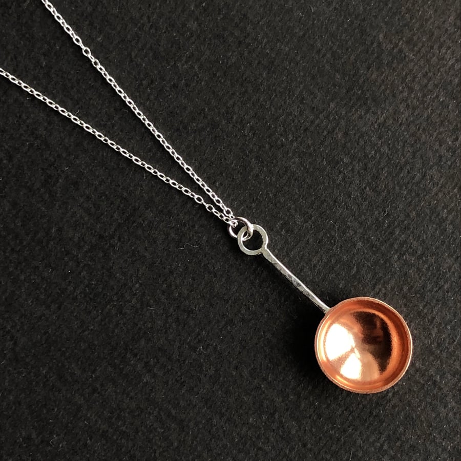 Sterling silver and copper spoon pendant