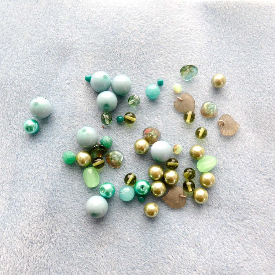 Teal and green bead assortment