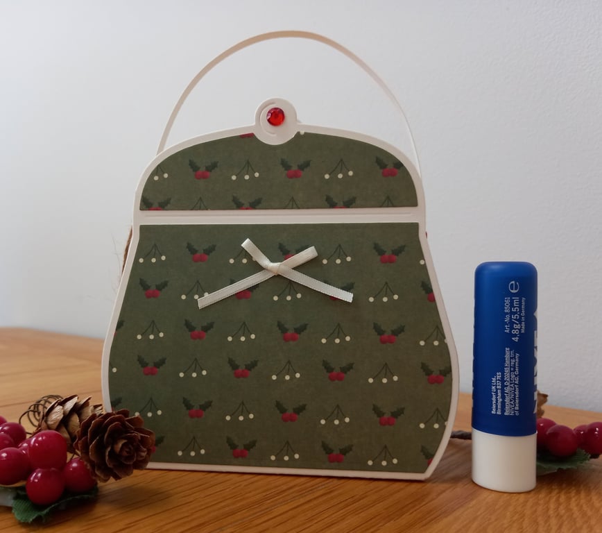 Holly Handbag style Christmas gift bag, handmade