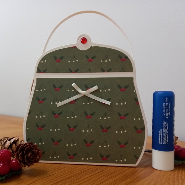 Holly Handbag style Christmas gift bag, handmade
