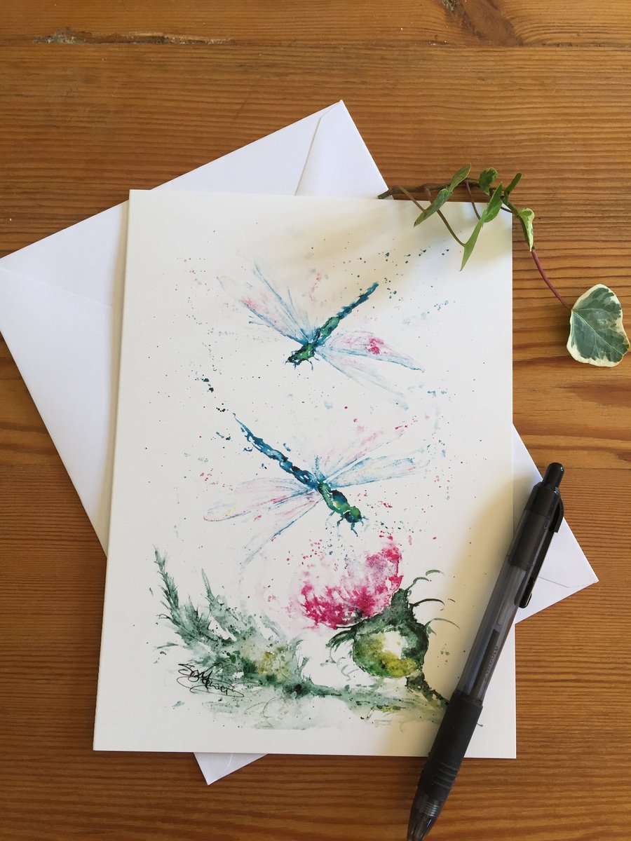 Dragonflies Card, Dragonfly Greetings Card, Wildlife Art, Note Card, Art Card, B
