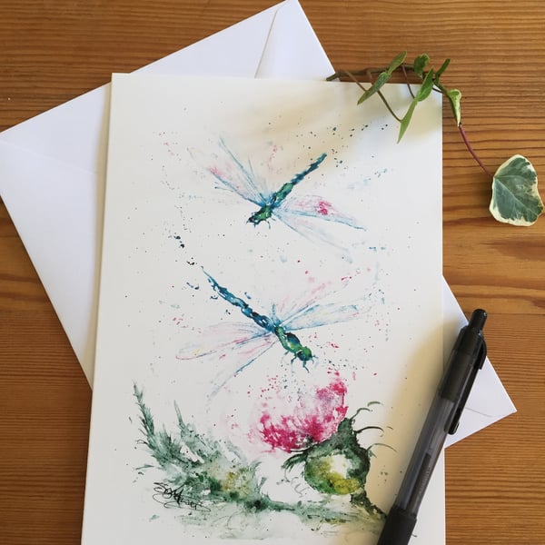 Dragonflies Card, Dragonfly Greetings Card, Wildlife Art, Note Card, Art Card, B
