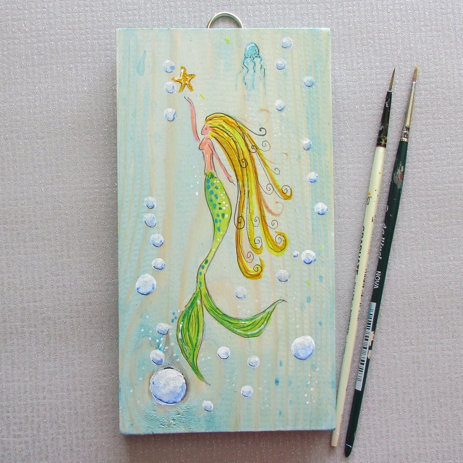 Fairy tale Mermaid painted on wood