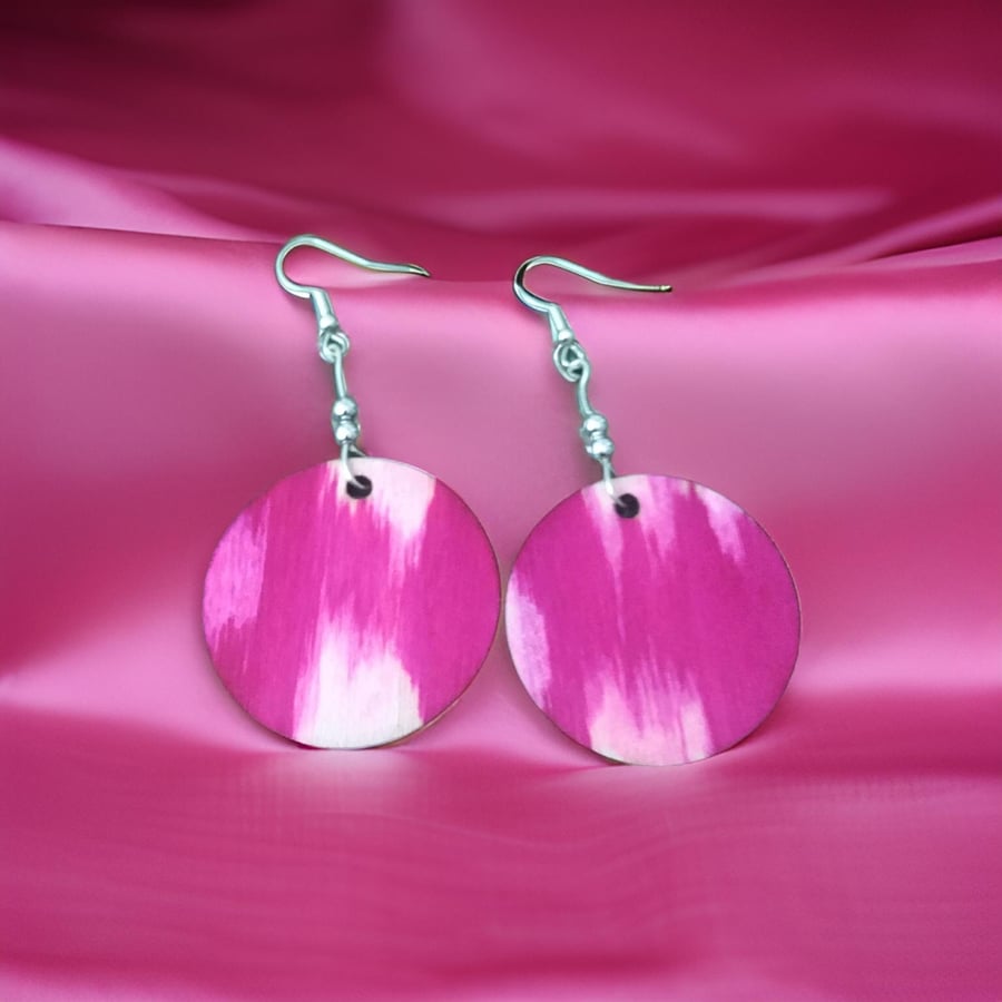 Earrings - Boho style, Sealed Alcohol Ink on Wood - Silver Plated, Freepost