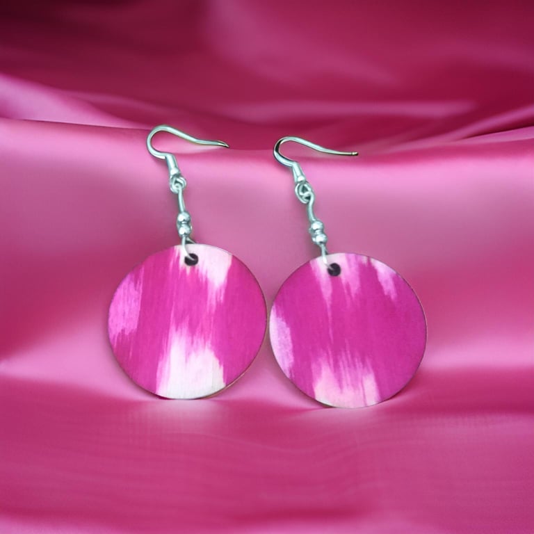 Earrings - Boho style, Sealed Alcohol Ink on Wood - Silver Plated, Freepost