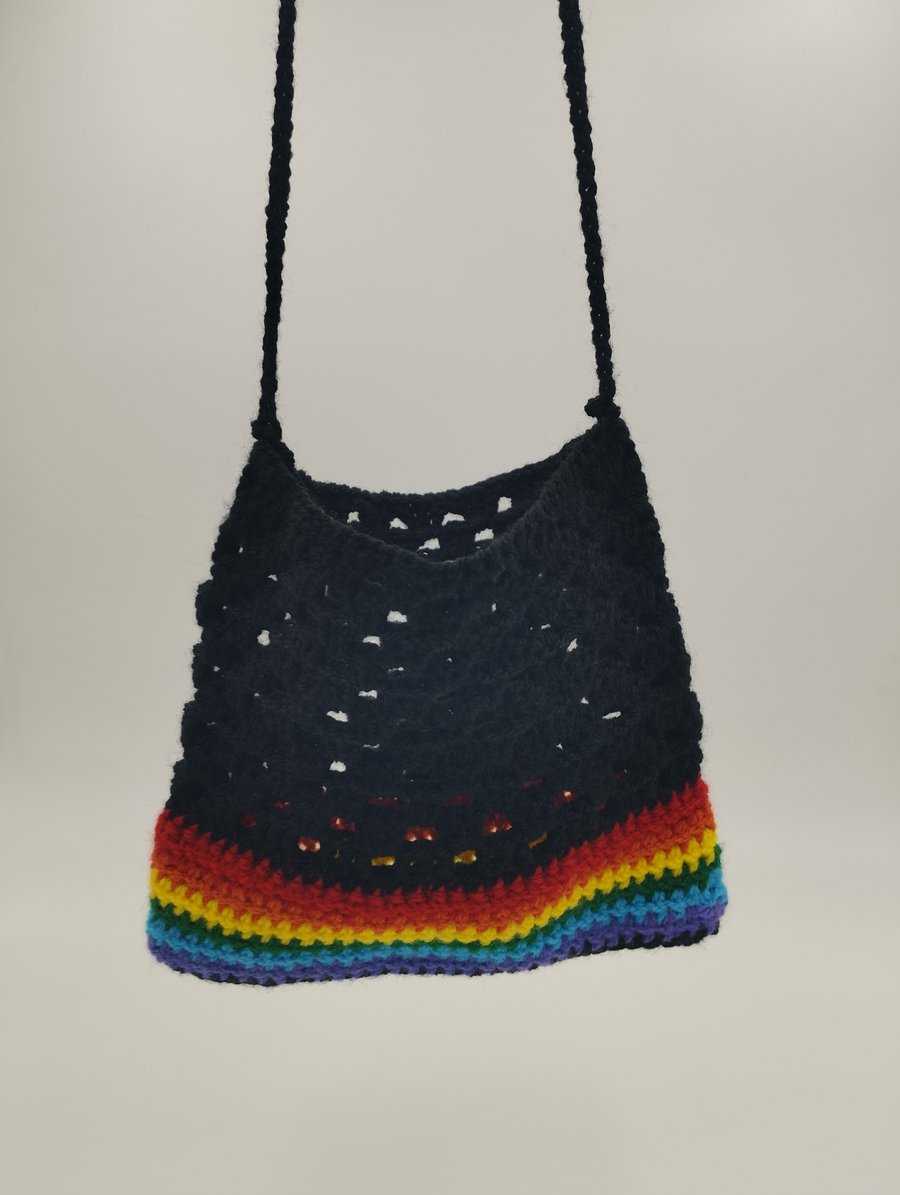 Black crochet sale crossbody bag