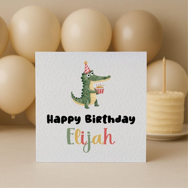   Whimsical Birthday Crocodile Greeting Card
