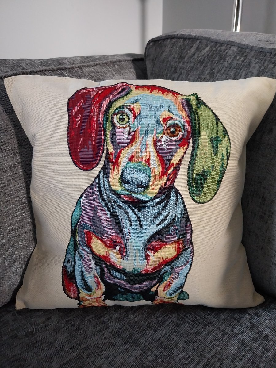Handmade Print Cushion Cover Animal Dog Multicoloured Dachshund 