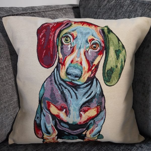 Handmade Print Cushion Cover Animal Dog Multicoloured Dachshund 
