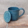Left handed coffee mug tea cup in stoneware hand thrown ceramic pottery