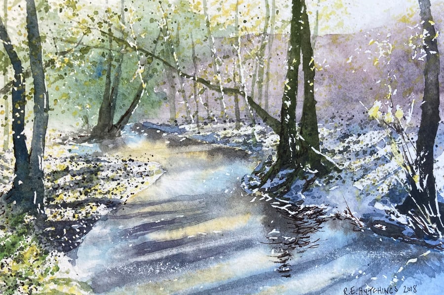 River leven evening light (Pure Original Watercolour FULLY MOUNTED 8” x 6”)