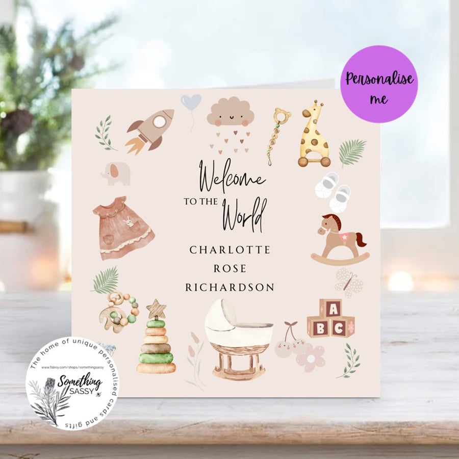 Personalised New Baby Card, New Baby Girl Card