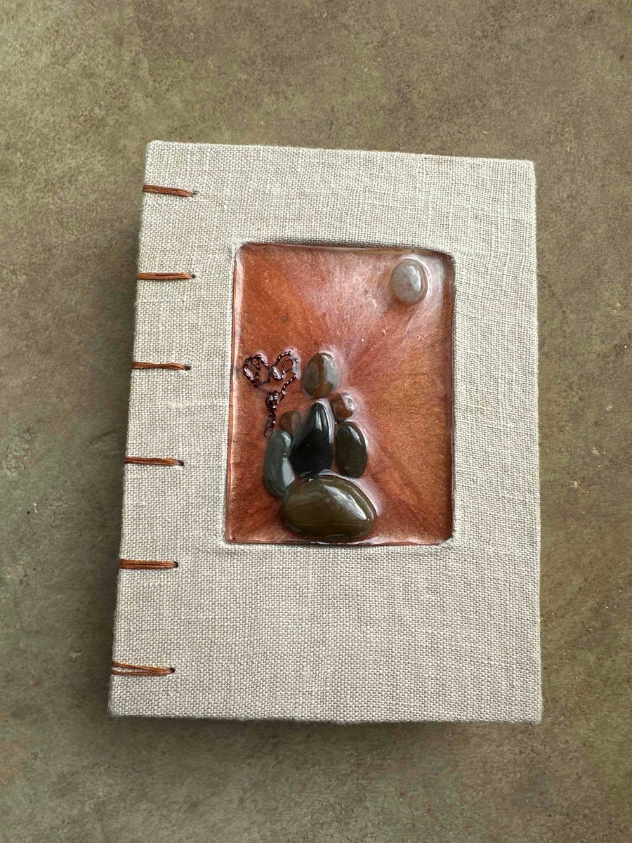 Peach Sunset Linen Pebble Art Notebook - 128 blank pages 200gsm cartridge paper