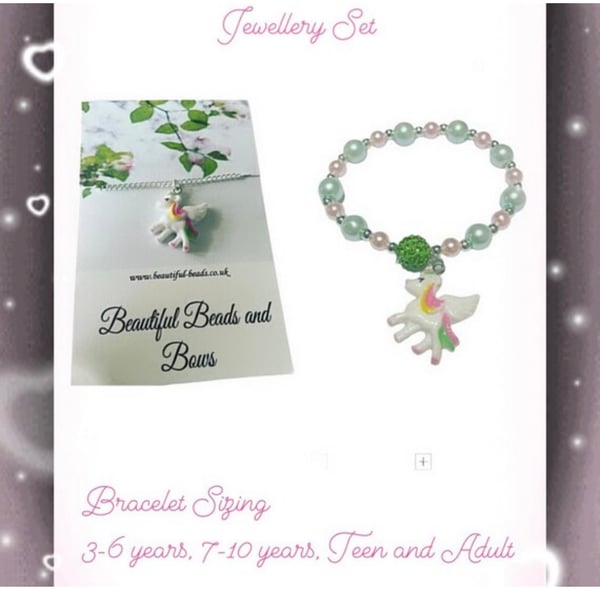 Jewellery set bracelet necklace unicorn shamballa necklace and bracelet gift set