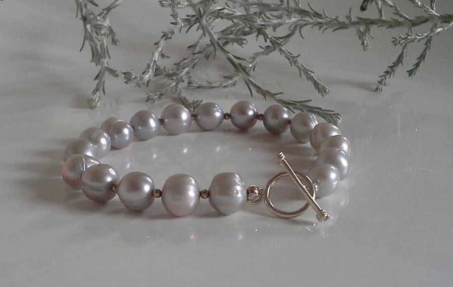 Large Freshwater Culture Pearl Sterling Silver Bracelet