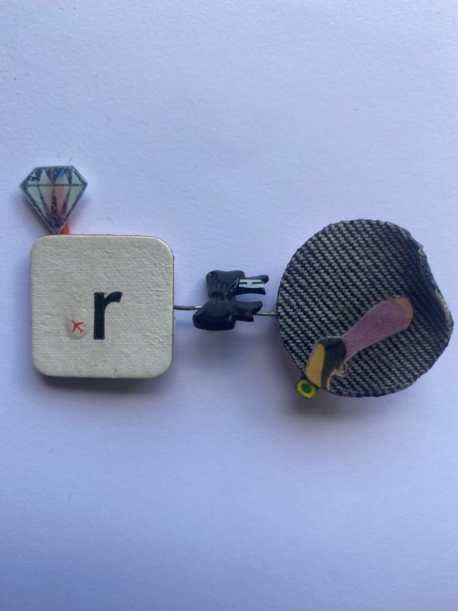 R is for mixed media brooch