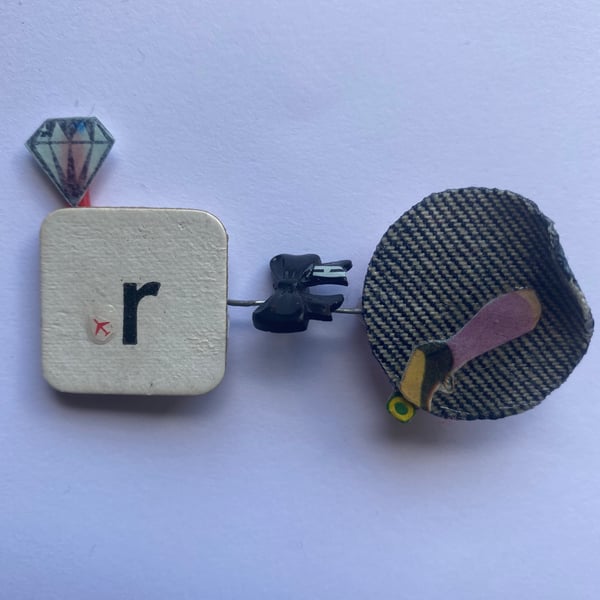 R is for mixed media brooch