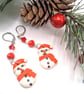 Clay Snowman Pendant on a Red and White Beaded Necklace and Earrings - Image 9