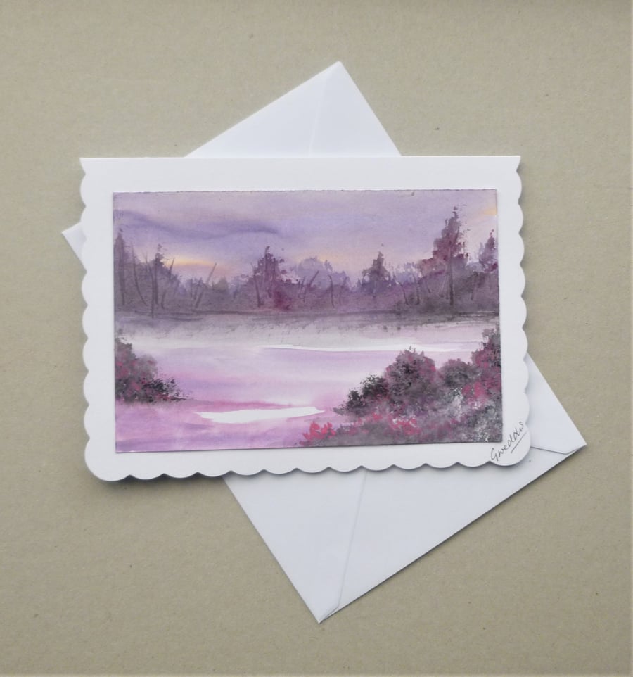 hand painted landscape painting original art greetings card ( ref F 610.B5 )