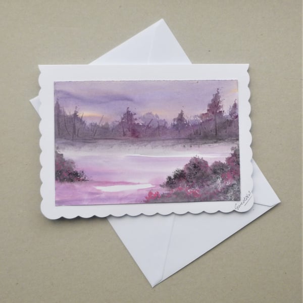 hand painted landscape painting original art greetings card ( ref F 610.B5 )