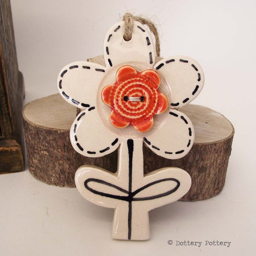 Pottery Flower Ceramic hanging decoration. Illustrated Flower pottery decoration