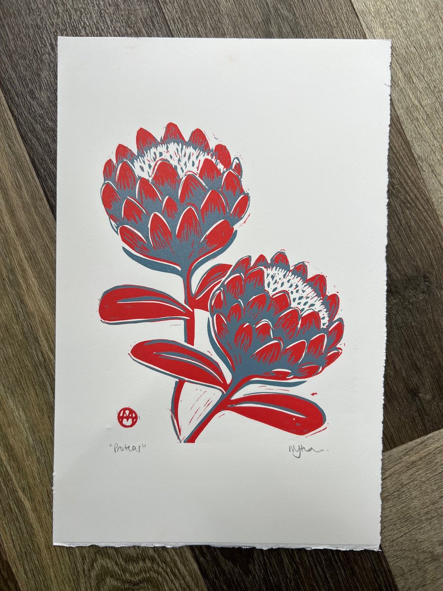 Proteas Handmade Original Lino Print