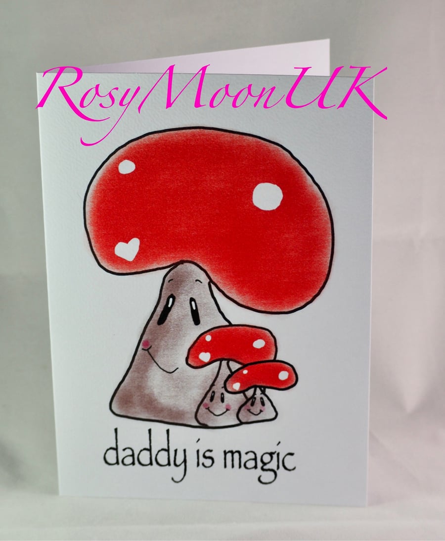 Daddy Toadstool with Two Baby Toadstools, Blank Card