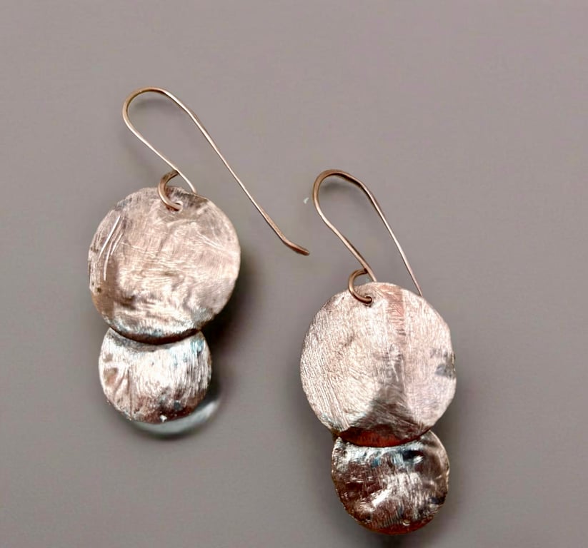 Earrings - Oxidised Domed Copper 7 Yr Anniversary, Free Postage
