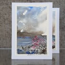 Shoreline Pastel Pinks in the Rain. Blank Card. Original Painting