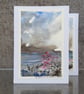 Shoreline Pastel Pinks in the Rain. Blank Card. Original Painting