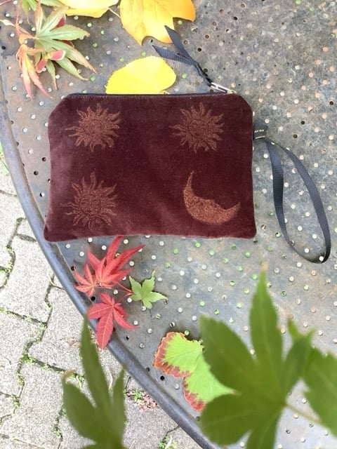 Chocolate Sun and Moon velvet zip-up pouch