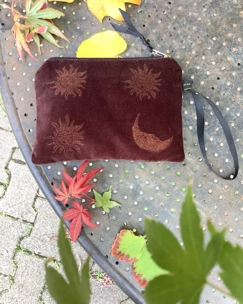 Chocolate Sun and Moon velvet zip-up pouch