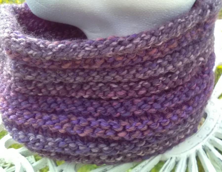 Handknit Textured Circular Cowl in Purples