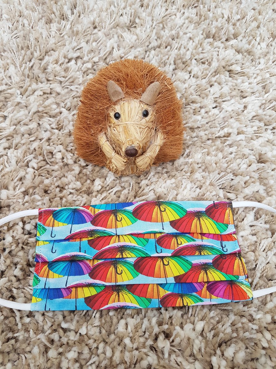 Small Adult or Teenager face covering – Rainbow Umbrella print 