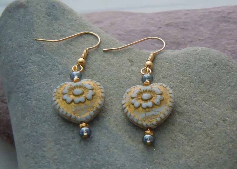 Czech glass heart earrings