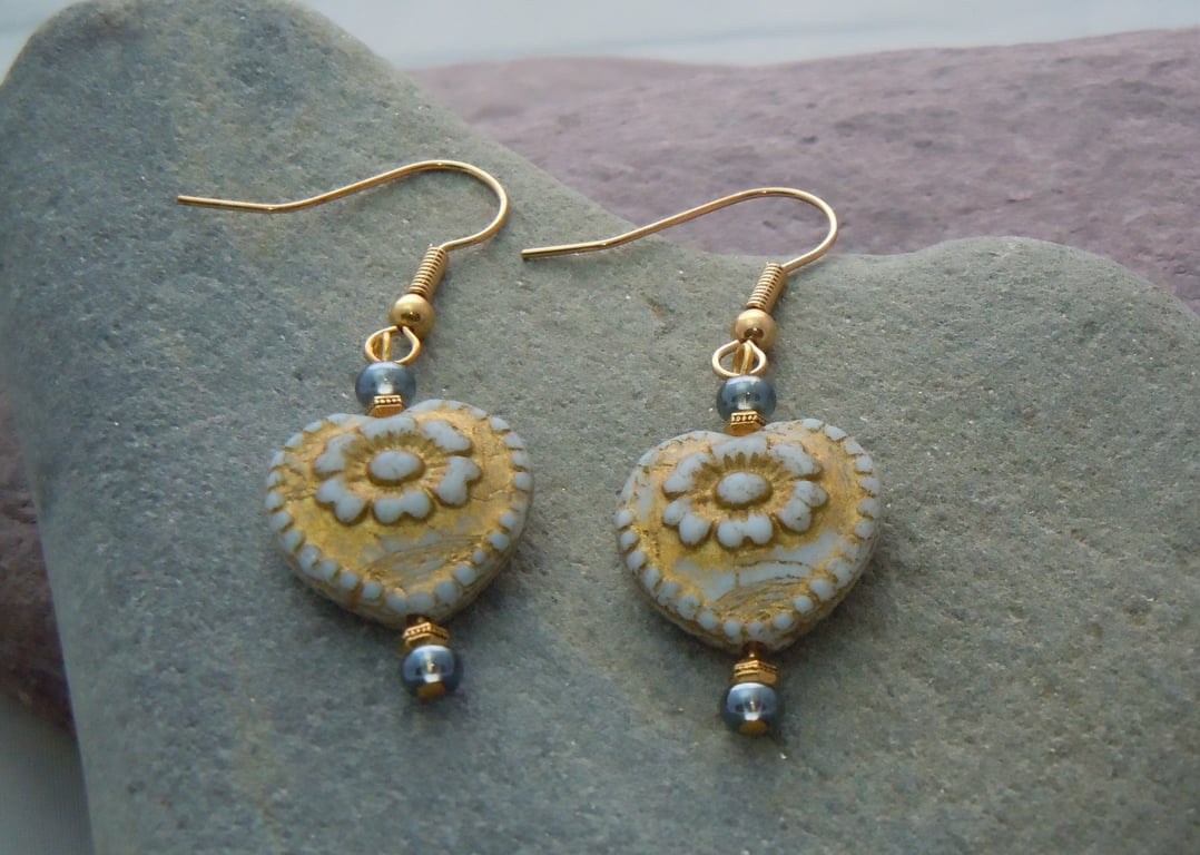 Czech glass heart earrings