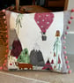 Cute cushion with bears, lemur, hot air balloon and pompoms