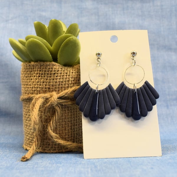 Fan  Earrings with Metallic Hoops