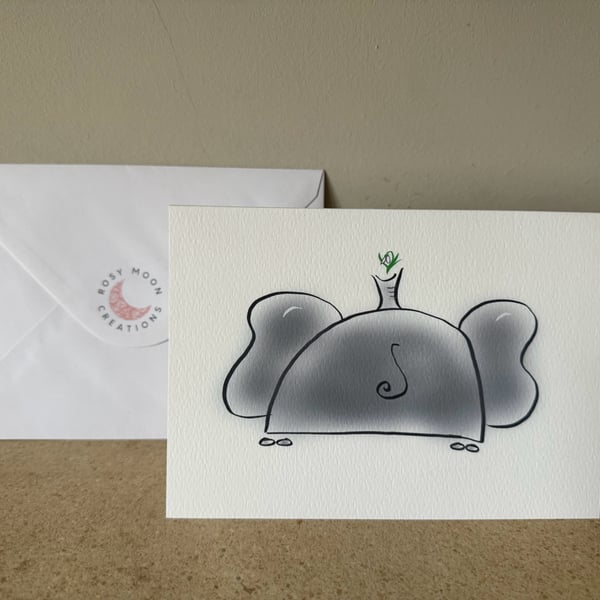 January Birthday Card, Snowdrop and Elephant. 