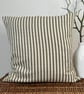 Olive green and cream, ticking cushion cover