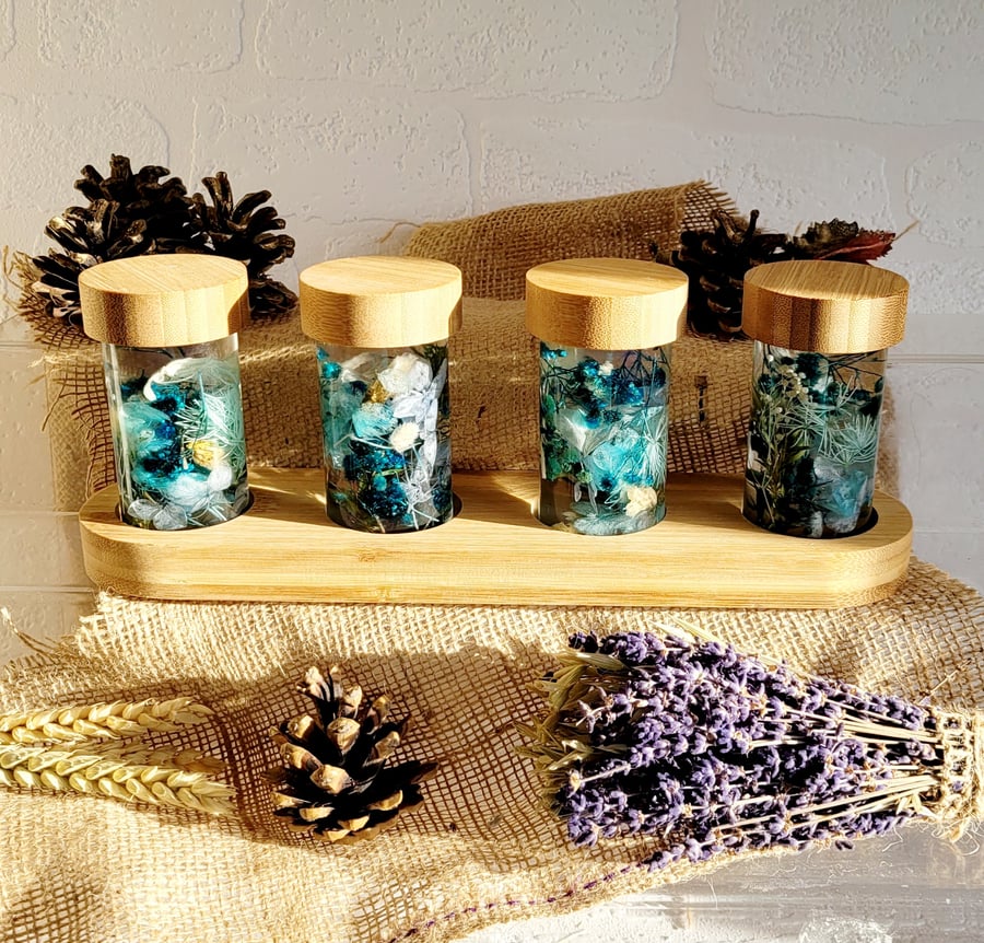 Japanese herbarium dried flowers bottle x4 on b... Folksy