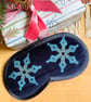 Lavender Velvet Sleep Mask, Hand Printed Sleep Mask, Navy Snowflake Eye Mask