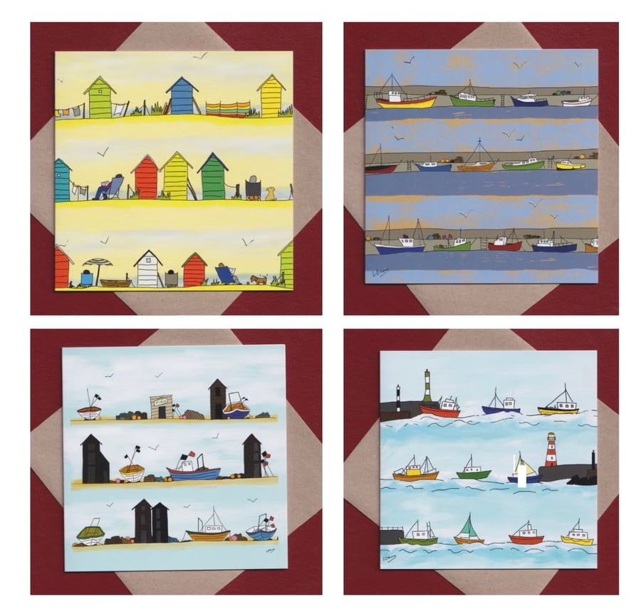 Greetings cards - pack of 4 - coastal