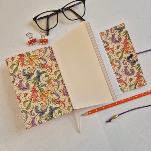 Bright Orange Journal or Sketchbook with Florentine Design Paper Lining