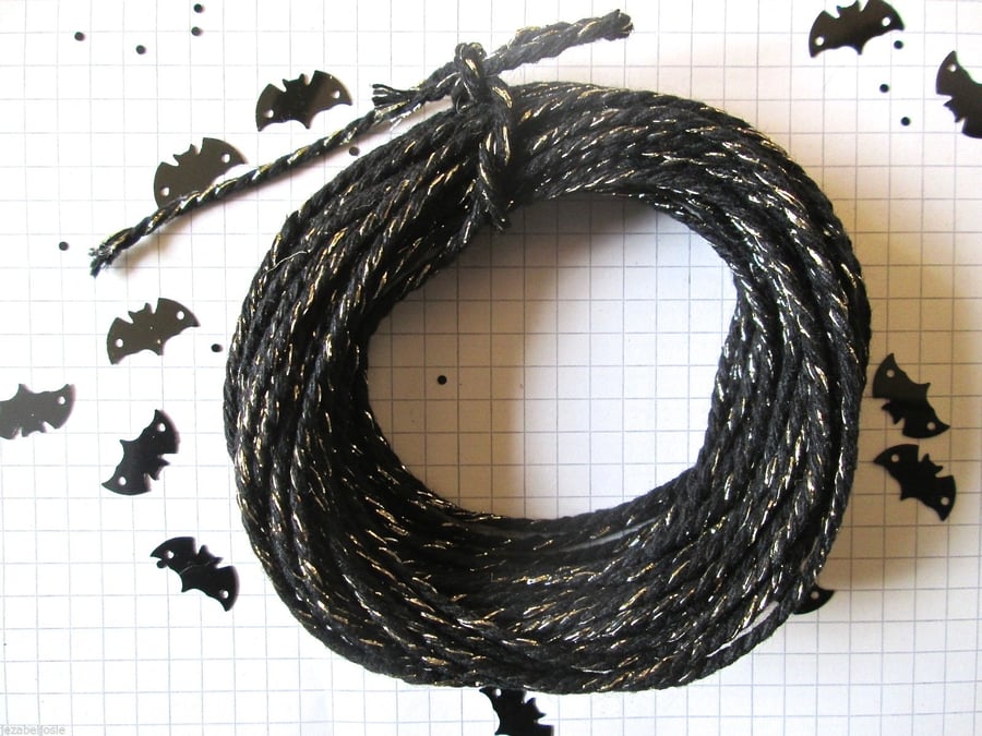 10 mts of Black SPARKLE  Cotton Bakers Twine