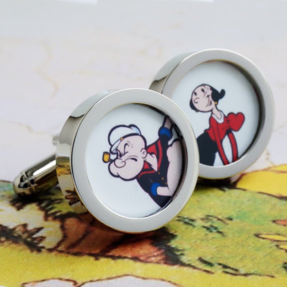 Popeye and Olive Oil Cuff Links Cartoon Cufflinks