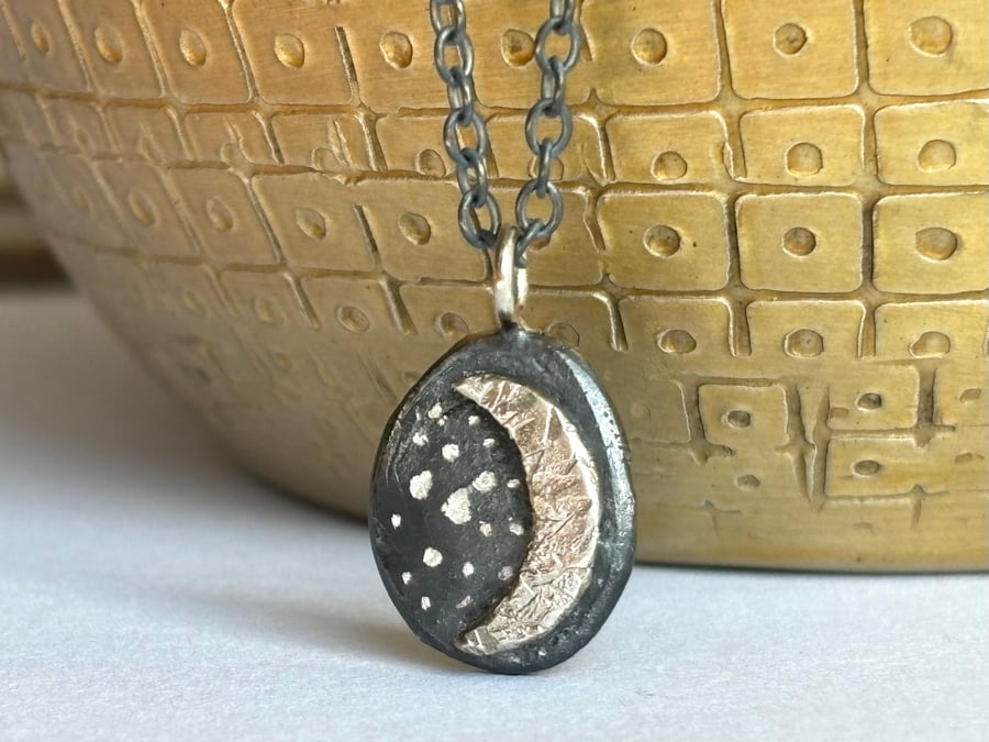 Recycled silver moon and stars necklace
