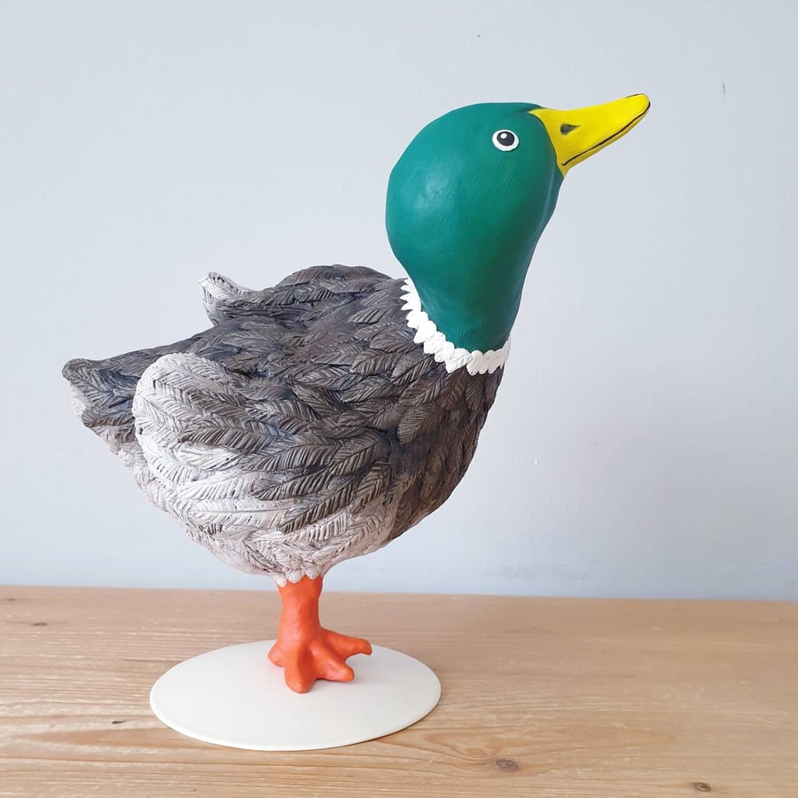 DUCK - polymer clay bird sculpture. 
