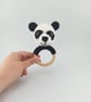 Crochet Panda Teether: Wooden Rattle Ring, Newborn Gift